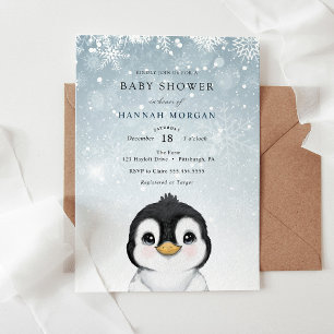 Schattige Winterpinguïn Baby shower uitnodiging
