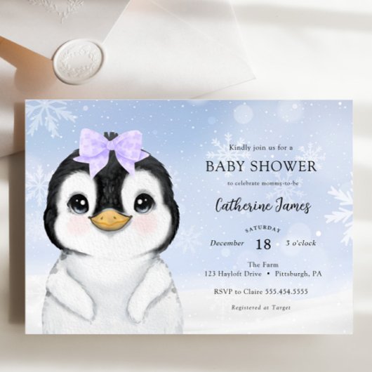 Schattige Winterpinguïn Baby shower uitnodiging