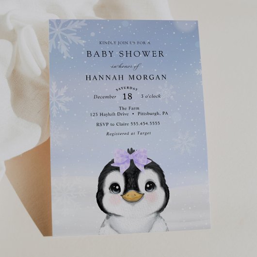 Schattige Winterpinguïn Baby shower uitnodiging
