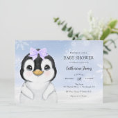 Schattige Winterpinguïn Baby shower uitnodiging (Staand voorkant)