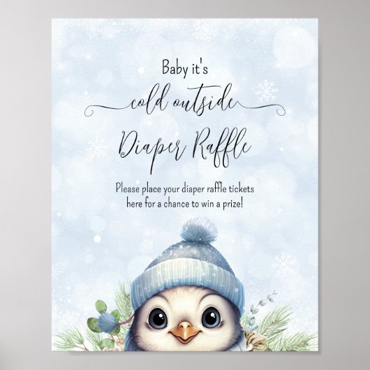 Schattige winterpinguïn blauw Baby shower teken Poster (Voorkant)