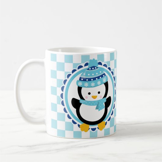 Schattige Winterpinguïn - Blauw Turquoise Koffiemok (Links)