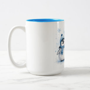 Schattige Winterpinguïn Blauwe Accent Koffiemok    Tweekleurige Koffiemok