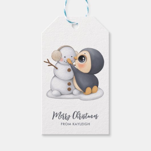 Schattige winterpinguïn Gift Labels Cadeaulabel (Voorkant)