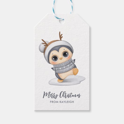 Schattige winterpinguïn Gift Labels Cadeaulabel (Voorkant)