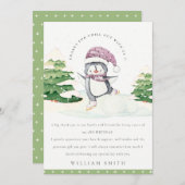 Schattige Winterpinguïn Groene Kinderen Verjaardag Bedankkaart (Voorkant / Achterkant)