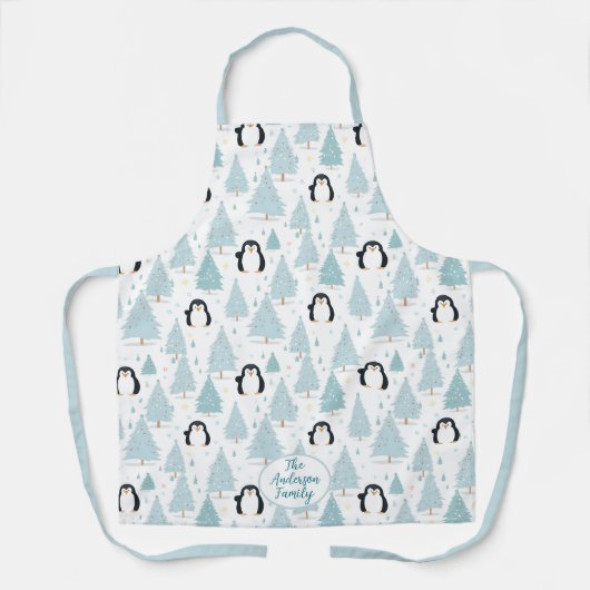Schattige winterpinguïn kerstblauw Schort (Voorkant)