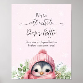 Schattige winterpinguïn roze meisje Baby shower te Poster