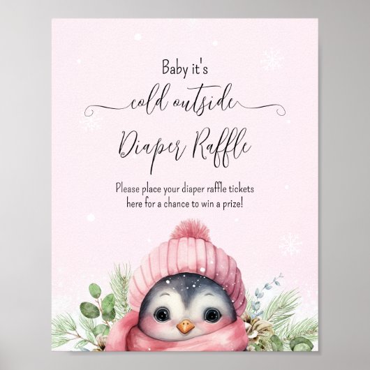 Schattige winterpinguïn roze meisje Baby shower te Poster (Voorkant)