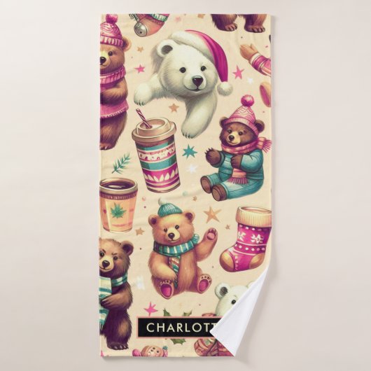  Schattige winterteddybeerpatroon Badhanddoek (Badhanddoek)