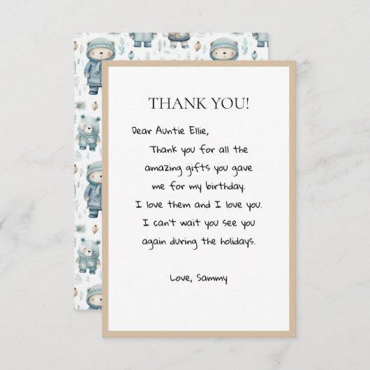 Schattige winterteddybeerpatroon bedankkaart (Voorkant / Achterkant)