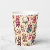  Schattige winterteddybeerpatroon Papieren Bekers (Achterkant)