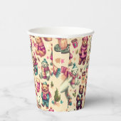  Schattige winterteddybeerpatroon Papieren Bekers (Rechts)