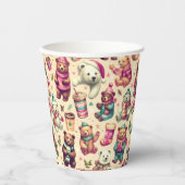  Schattige winterteddybeerpatroon Papieren Bekers (Voorkant)