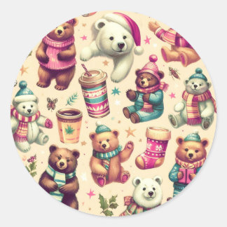  Schattige winterteddybeerpatroon Ronde Sticker