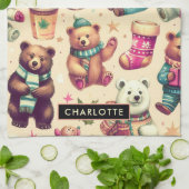 Schattige winterteddybeerpatroon Theedoek (Gevouwen)