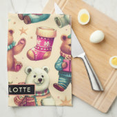 Schattige winterteddybeerpatroon Theedoek (Quarter Fold)