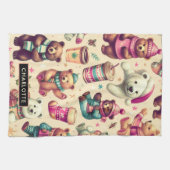 Schattige winterteddybeerpatroon Theedoek (Horizontaal)