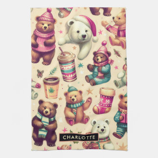 Schattige winterteddybeerpatroon Theedoek