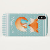 Schattige wintervos grijs aqua Case-Mate iPhone case (Achterkant (horizontaal))