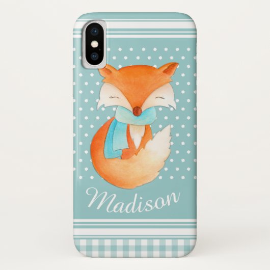 Schattige wintervos grijs aqua Case-Mate iPhone case (Achterkant)