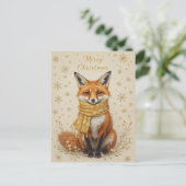 Schattige Wintervos Sjaal Kerstmis  Briefkaart (Staand voorkant)