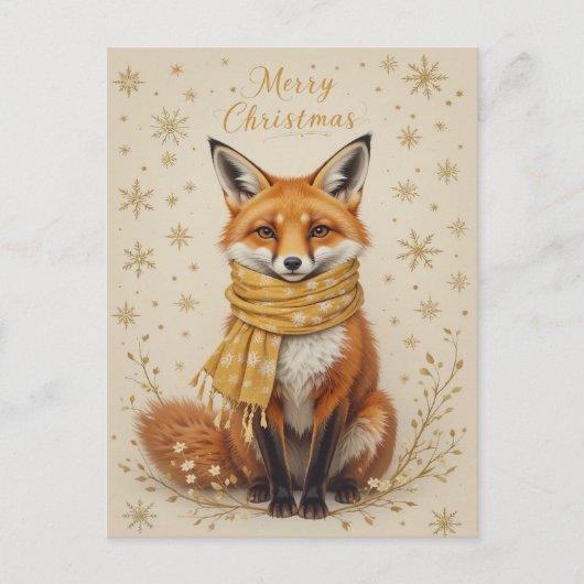Schattige Wintervos Sjaal Kerstmis  Briefkaart (Voorkant)