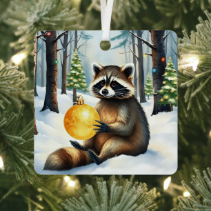 Schattige winterwasbeer met gouden kerstversiering metalen ornament