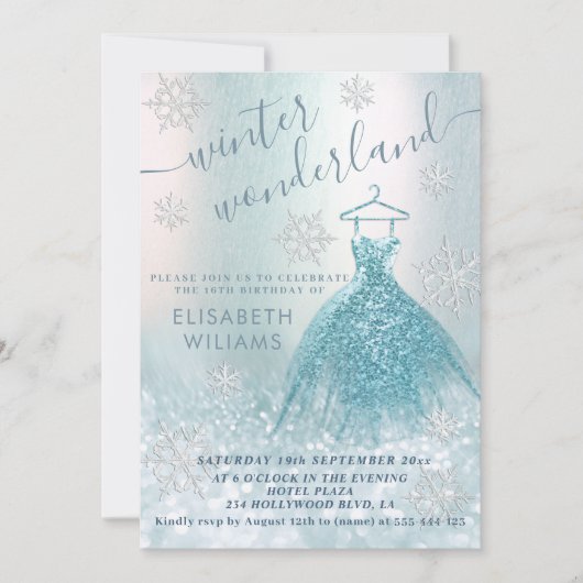 Schattige winterwonderland glitter ombre zoet 16 kaart (Voorkant)