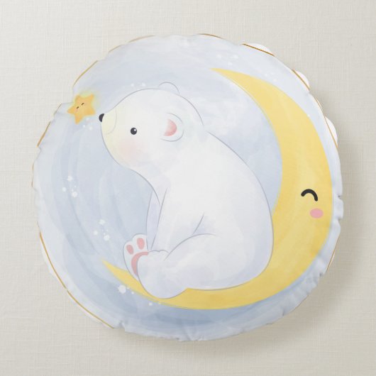 SCHATTIGE WIT BABY POLAR BEER OP HALVE MAAN ROND KUSSEN (Voorkant)