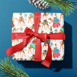 Schattige Wit Drie Wijze Mannen Kerstmis Cadeaupapier