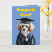 Schattige Wit en Bruin Poodle Afstuderen Kaart (Gele Bloem)