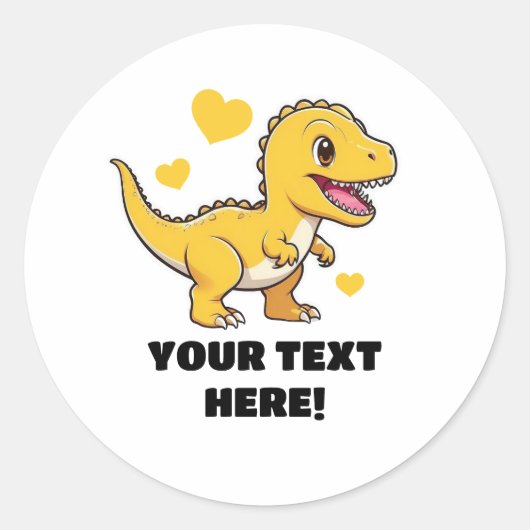 Schattige Wit en Geel Gepersonaliseerde T-rex Ronde Sticker (Voorkant)