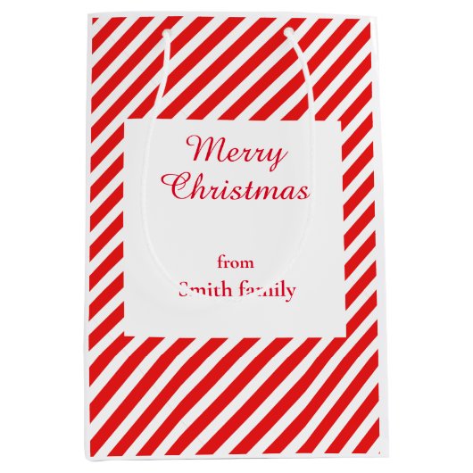 Schattige wit en rood gestreept medium cadeauzakje (Voorkant)