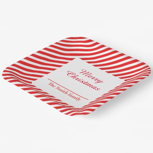 Schattige wit en rood gestreept papieren bordje (Gebogen)