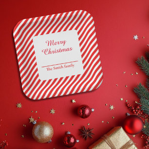 Schattige wit en rood gestreept papieren bordje