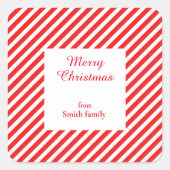 Schattige wit en rood gestreept vierkante sticker (Voorkant)