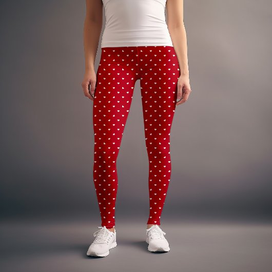Schattige wit en rood hartenpatroon leggings