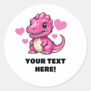 Schattige Wit en Roze Gepersonaliseerde T-rex Ronde Sticker
