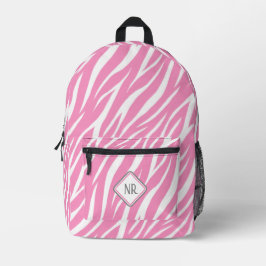 Schattige wit en roze patroonzebradruk monogram bedrukte rugzak