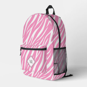 Schattige wit en roze patroonzebradruk monogram bedrukte rugzak