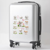 Schattige Wit en Tan Puppies Bloemen Harten Sticker (Koffer)