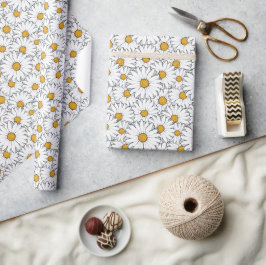 Schattige Wit Geel Daisies Floral Art Pattern Cadeaupapier