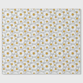 Schattige Wit Geel Daisies Floral Art Pattern Cadeaupapier (Vlak)