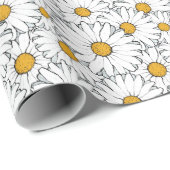 Schattige Wit Geel Daisies Floral Art Pattern Cadeaupapier (Rol Hoek)
