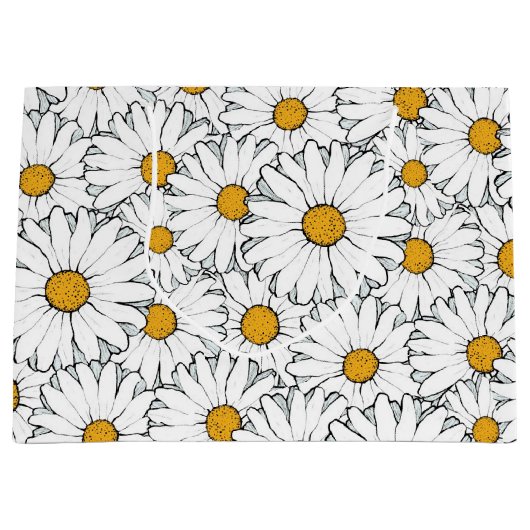 Schattige Wit Geel Daisies Floral Art Pattern Groot Cadeauzakje (Voorkant)