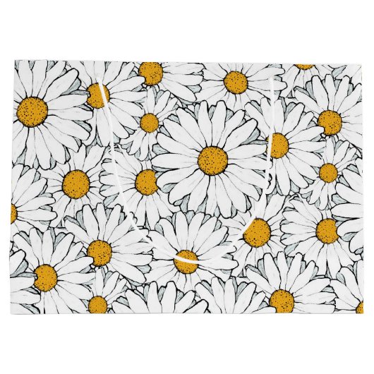 Schattige Wit Geel Daisies Floral Art Pattern Groot Cadeauzakje (Achterkant)