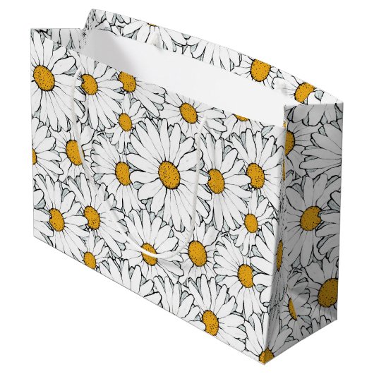 Schattige Wit Geel Daisies Floral Art Pattern Groot Cadeauzakje (Achterkant Gekanteld)