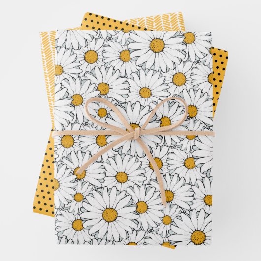 Schattige Wit Geel Daisies Floral Art Pattern Inpakpapier Vel (In situ)