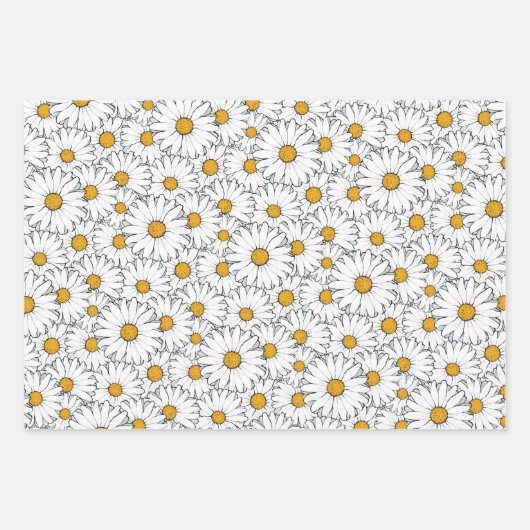 Schattige Wit Geel Daisies Floral Art Pattern Inpakpapier Vel (Voorkant)